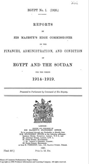 THE FINANCES, ADMINISTRATION, AND CONDITION OF EGYPT AND THE SUDAN 1914-1919 (Small)